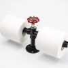 Pipe Craft REDLINQ – 12-inch Industrial Valve Towel & Tissue Holder | Iron Pipe Bar with Red Tap Handle | Rustic Vintage Wall Mounted Hardware | Black Finish