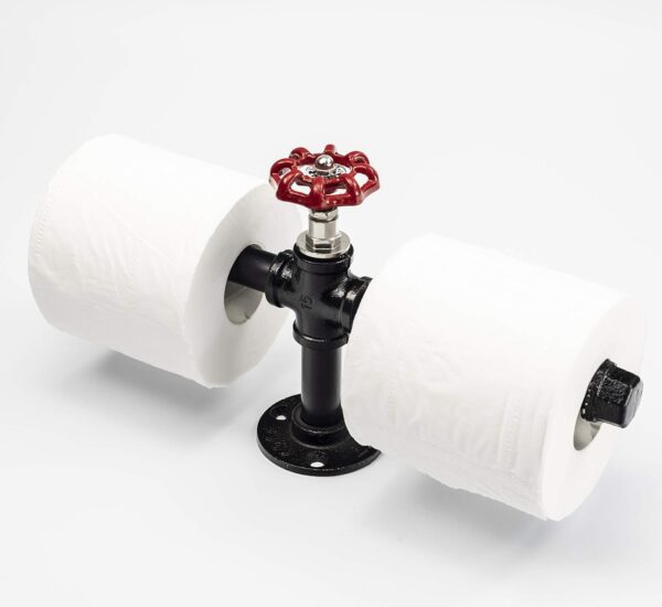 Pipe Craft REDLINQ – 12-inch Industrial Valve Towel & Tissue Holder | Iron Pipe Bar with Red Tap Handle | Rustic Vintage Wall Mounted Hardware | Black Finish