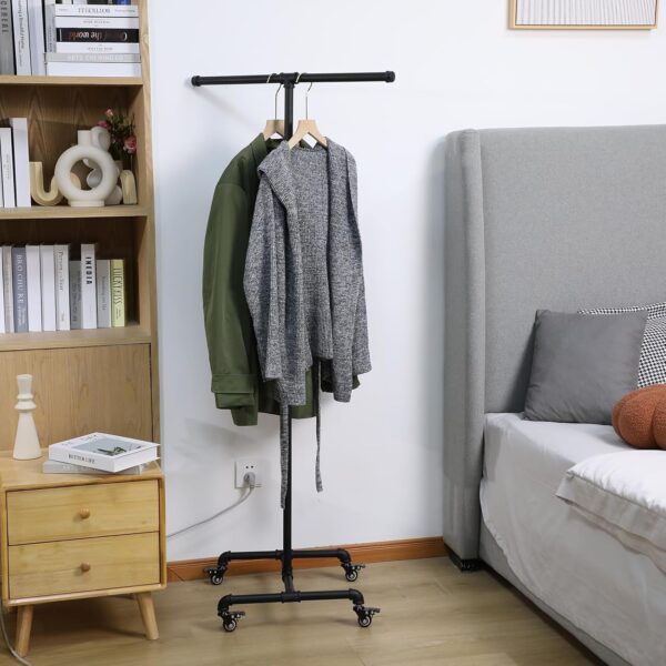 2 Pipe Craft ROLLVIX – Industrial Rolling Clothing Rack | Heavy-Duty GI Pipe Garment Stand with Wheels | Mobile Apparel Organizer for Bedroom, Boutique, Laundry & Retail Display | Adjustable Height | Matte Black Finish