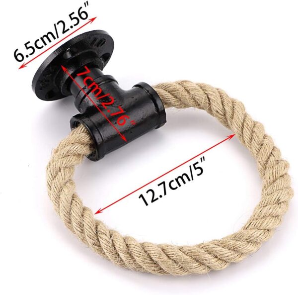 2 Pipe Craft ROPTRA – Rustic Industrial Rope Towel Ring, Heavy-Duty GI Pipe Wall Mounted Hand Towel Holder for Bathroom, Wash Basin and Kitchen, Natural Jute Rope with Matte Black Hardware, Farmhouse Vintage and Industrial Décor