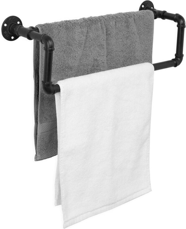 Pipe Craft STACKRO – Industrial Double-Layer Iron Pipe Clothing Rack | Wall Mounted Garment Bar & Towel Holder | Heavy-Duty Rustic Closet Organizer | Matte Black Finish