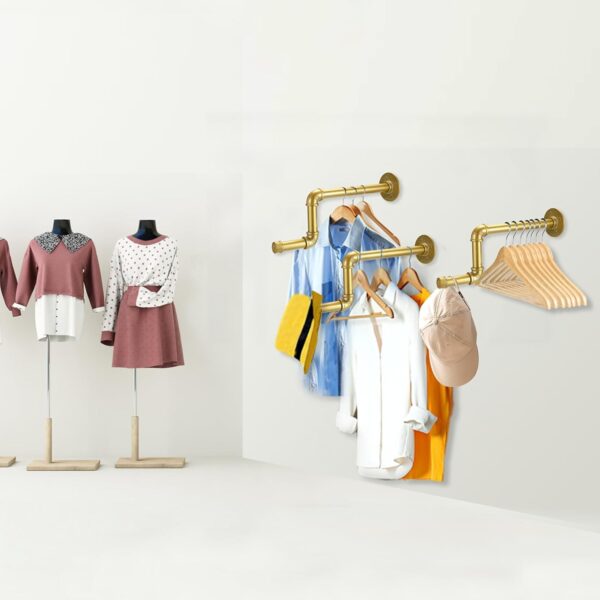 Pipe Craft RAVTO GOLD – Luxury Industrial Wall Mounted L-Shaped GI Pipe Clothing Rack Set of 2