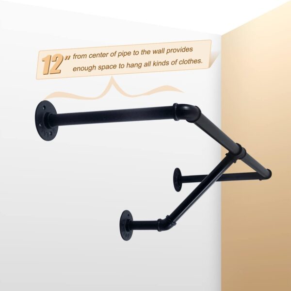 Pipe Craft ANGLO – 48-Inch Industrial Wall Mounted Clothing Rack Heavy-Duty GI Pipe Garment Bar for Bedroom, Closet, Laundry & Boutique Display Strong Metal Hanging Rod with Support Brackets Matte Black Finish