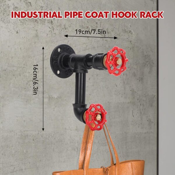 2 Pipe Craft FYNZA – Industrial Double Valve Wall Hook | Heavy-Duty Iron Pipe Decorative Coat & Bag Holder with Red Tap Handles | Rustic Vintage Home Décor