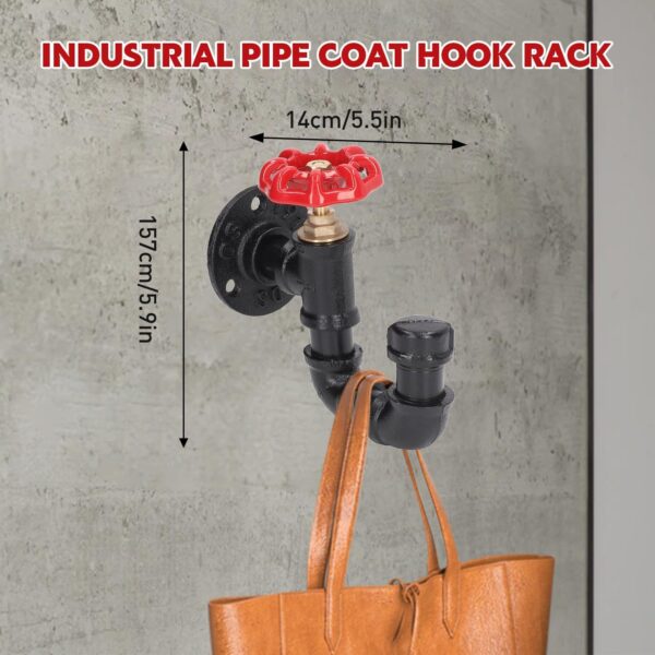 2 Pipe Craft NEXOR – Industrial Valve Wall Hook | Heavy-Duty Iron Pipe U-Shaped Hook with Red Tap Handle for Coats, Bags & Towels | Matte Black Finish