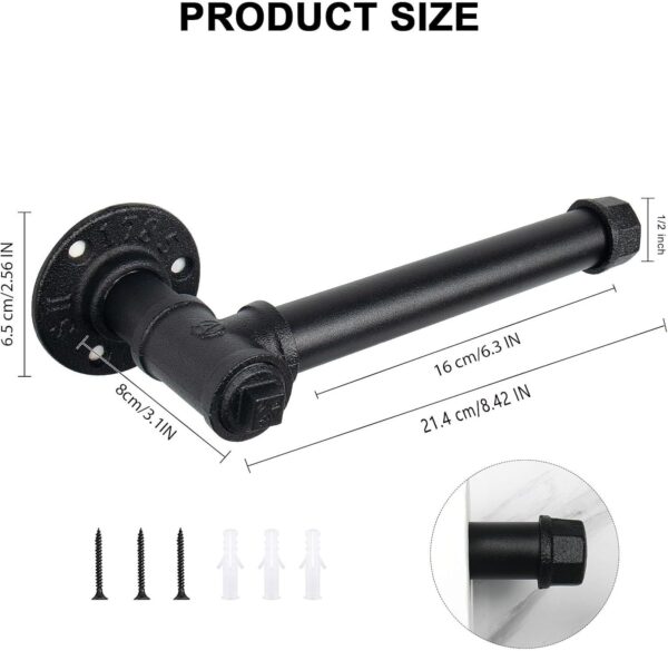 2 Pipe Craft NUTO – Industrial Iron Pipe Toilet Paper Holder | Rustic Wall Mounted Tissue Holder for Bathroom | Heavy-Duty Matte Black Finish