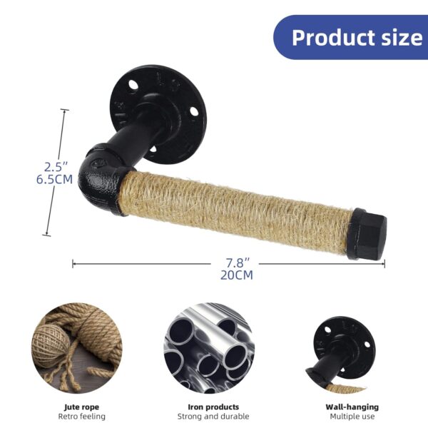 Pipe Craft JUTON – Industrial Rope Toilet Paper Holder | Rustic Farmhouse Wall Mounted Tissue Bar | Heavy-Duty GI Pipe Hardware | Matte Black & Natural Jute Finish