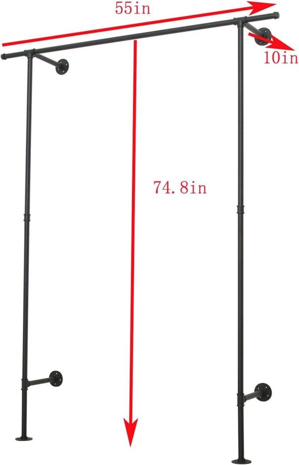 Pipe Craft MINARA – Industrial Wall & Floor Mounted Clothing Rack | Heavy-Duty GI Pipe Garment Hanging System for Bedroom, Closet, Boutique & Laundry Rooms | Strong Metal Wardrobe Bar | Matte Black Finish