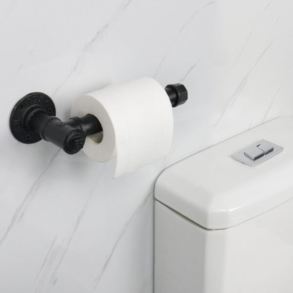 3 Pipe Craft NUTO – Industrial Iron Pipe Toilet Paper Holder | Rustic Wall Mounted Tissue Holder for Bathroom | Heavy-Duty Matte Black Finish