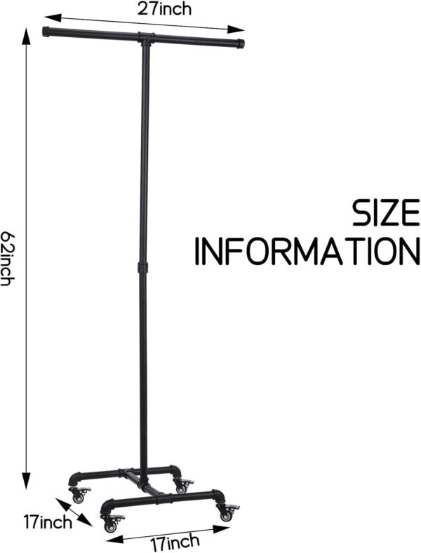 3 Pipe Craft ROLLVIX – Industrial Rolling Clothing Rack | Heavy-Duty GI Pipe Garment Stand with Wheels | Mobile Apparel Organizer for Bedroom, Boutique, Laundry & Retail Display | Adjustable Height | Matte Black Finish
