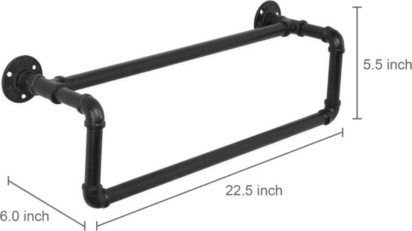 Pipe Craft STACKRO – Industrial Double-Layer Iron Pipe Clothing Rack | Wall Mounted Garment Bar & Towel Holder | Heavy-Duty Rustic Closet Organizer | Matte Black Finish