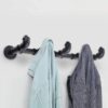 Pipe Craft BRONX – Industrial Iron Pipe Wall Hook Rack | 5-Hook Heavy-Duty Coat & Bag Hanger | Rustic Vintage Wall Mounted Organizer | Matte Black Finish
