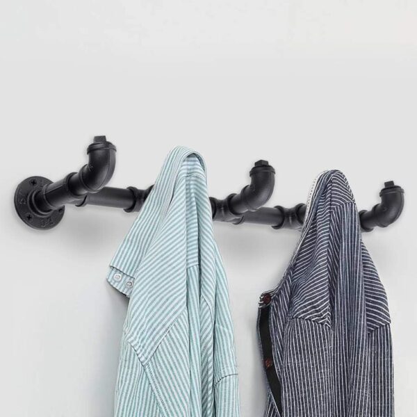 Pipe Craft BRONX – Industrial Iron Pipe Wall Hook Rack | 5-Hook Heavy-Duty Coat & Bag Hanger | Rustic Vintage Wall Mounted Organizer | Matte Black Finish