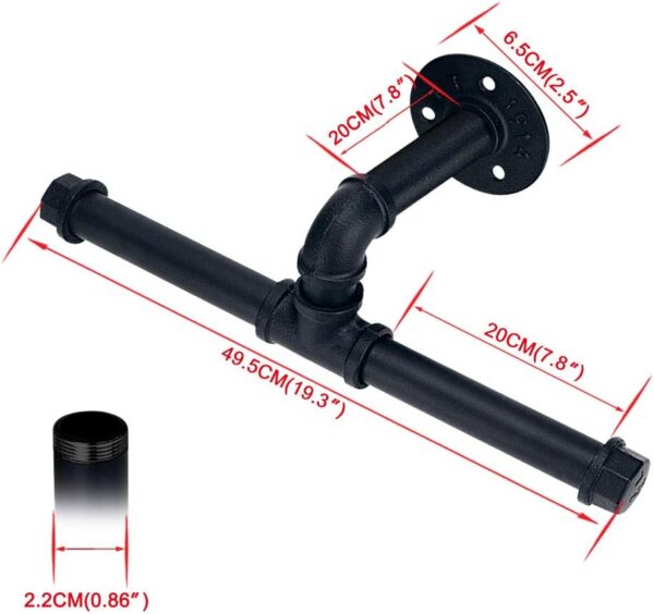 Pipe Craft CANTRO – Industrial Iron Pipe Double-Bar Clothes Rack | Wall Mounted Garment Hanging Rod with Dual Arms | Matte Black Finish