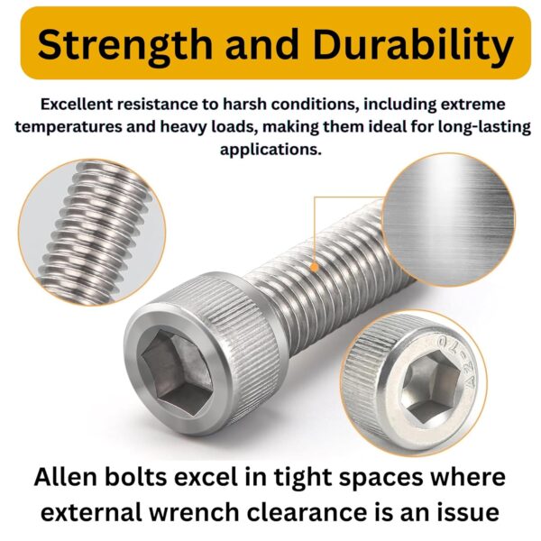 4 Metric M12 Stainless Steel 202 Grade Button Head Allen Bolt Hex Socket Screws Nuts & Washers Assortment Kit with Allen Keys & Storage Box - 58 Pieces