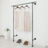 Pipe Craft MINARA – Industrial Wall & Floor Mounted Clothing Rack | Heavy-Duty GI Pipe Garment Hanging System for Bedroom, Closet, Boutique & Laundry Rooms | Strong Metal Wardrobe Bar | Matte Black Finish