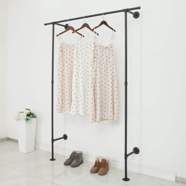 Pipe Craft MINARA – Industrial Wall & Floor Mounted Clothing Rack | Heavy-Duty GI Pipe Garment Hanging System for Bedroom, Closet, Boutique & Laundry Rooms | Strong Metal Wardrobe Bar | Matte Black Finish