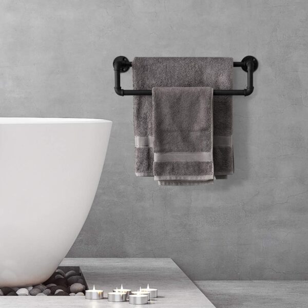 Pipe Craft STACKRO – Industrial Double-Layer Iron Pipe Clothing Rack | Wall Mounted Garment Bar & Towel Holder | Heavy-Duty Rustic Closet Organizer | Matte Black Finish