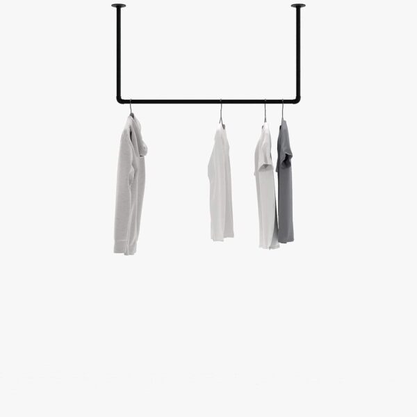 Pipe Craft AEROVIX – 36-inch Ceiling Mounted Hanging Clothes Rack, 20-inch Drop | Industrial Iron Pipe Garment Rail for Bedroom, Laundry & Walk-in Wardrobe | Black