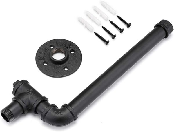4 Pipe Craft ANGRO – 12-inch Industrial Wall Mounted Clothing Bar | Heavy-Duty Iron Pipe Garment Hanging Rod for Closet, Bedroom & Laundry | Matte Black Finish