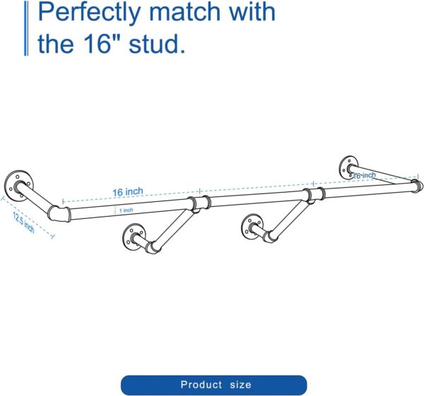 Pipe Craft ANGLO – 48-Inch Industrial Wall Mounted Clothing Rack Heavy-Duty GI Pipe Garment Bar for Bedroom, Closet, Laundry & Boutique Display Strong Metal Hanging Rod with Support Brackets Matte Black Finish