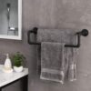 Pipe Craft STACKRO – Industrial Double-Layer Iron Pipe Clothing Rack | Wall Mounted Garment Bar & Towel Holder | Heavy-Duty Rustic Closet Organizer | Matte Black Finish