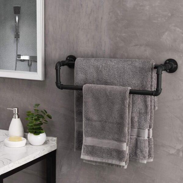 Pipe Craft STACKRO – Industrial Double-Layer Iron Pipe Clothing Rack | Wall Mounted Garment Bar & Towel Holder | Heavy-Duty Rustic Closet Organizer | Matte Black Finish
