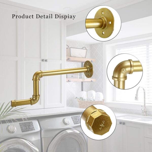 Pipe Craft RAVTO GOLD – Luxury Industrial Wall Mounted L-Shaped GI Pipe Clothing Rack Set of 2