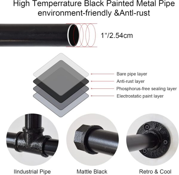 Pipe Craft CANTRO – Industrial Iron Pipe Double-Bar Clothes Rack | Wall Mounted Garment Hanging Rod with Dual Arms | Matte Black Finish