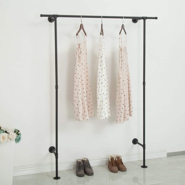 Pipe Craft MINARA – Industrial Wall & Floor Mounted Clothing Rack | Heavy-Duty GI Pipe Garment Hanging System for Bedroom, Closet, Boutique & Laundry Rooms | Strong Metal Wardrobe Bar | Matte Black Finish