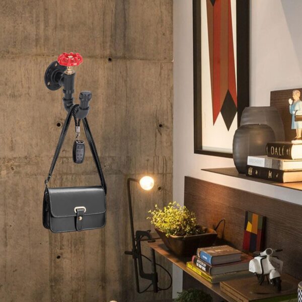 5 Pipe Craft NEXOR – Industrial Valve Wall Hook | Heavy-Duty Iron Pipe U-Shaped Hook with Red Tap Handle for Coats, Bags & Towels | Matte Black Finish