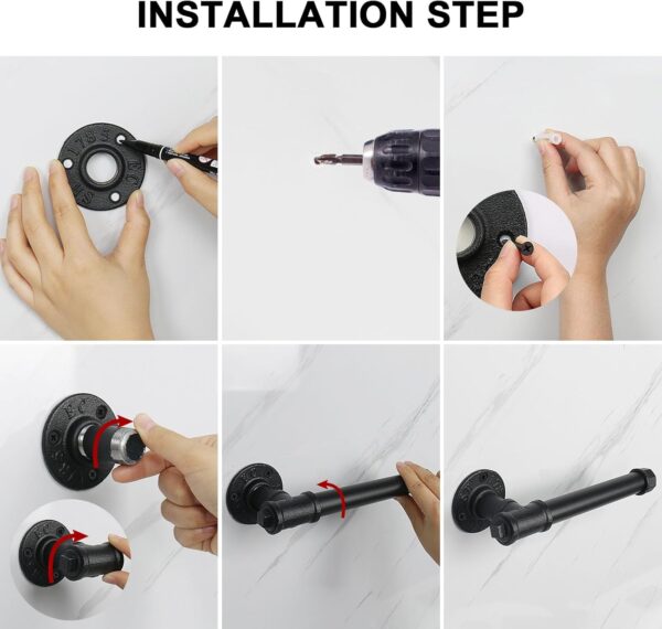 5 Pipe Craft NUTO – Industrial Iron Pipe Toilet Paper Holder | Rustic Wall Mounted Tissue Holder for Bathroom | Heavy-Duty Matte Black Finish