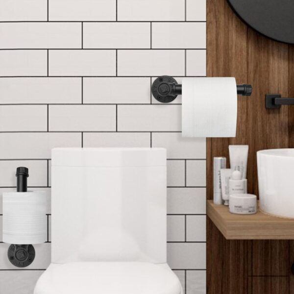 6 Pipe Craft NUTO – Industrial Iron Pipe Toilet Paper Holder | Rustic Wall Mounted Tissue Holder for Bathroom | Heavy-Duty Matte Black Finish