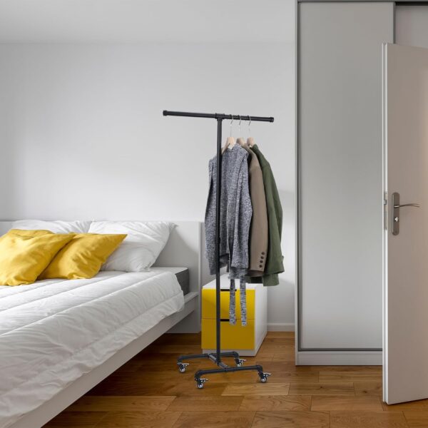 6 Pipe Craft ROLLVIX – Industrial Rolling Clothing Rack | Heavy-Duty GI Pipe Garment Stand with Wheels | Mobile Apparel Organizer for Bedroom, Boutique, Laundry & Retail Display | Adjustable Height | Matte Black Finish