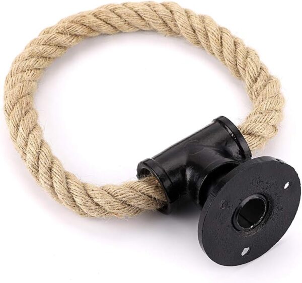 6 Pipe Craft ROPTRA – Rustic Industrial Rope Towel Ring, Heavy-Duty GI Pipe Wall Mounted Hand Towel Holder for Bathroom, Wash Basin and Kitchen, Natural Jute Rope with Matte Black Hardware, Farmhouse Vintage and Industrial Décor