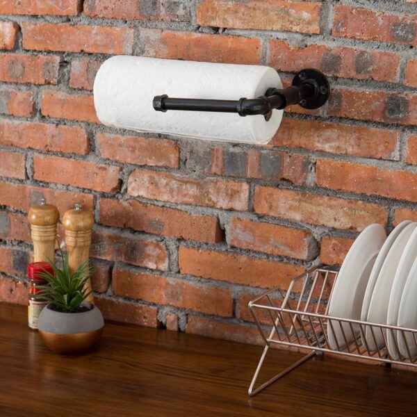 Pipe Craft TWINZ – Industrial Iron Pipe Paper Towel & Cloth Holder | Wall Mounted Dual Kitchen Roll Rack | Heavy-Duty Rustic Hardware | Matte Black Finish