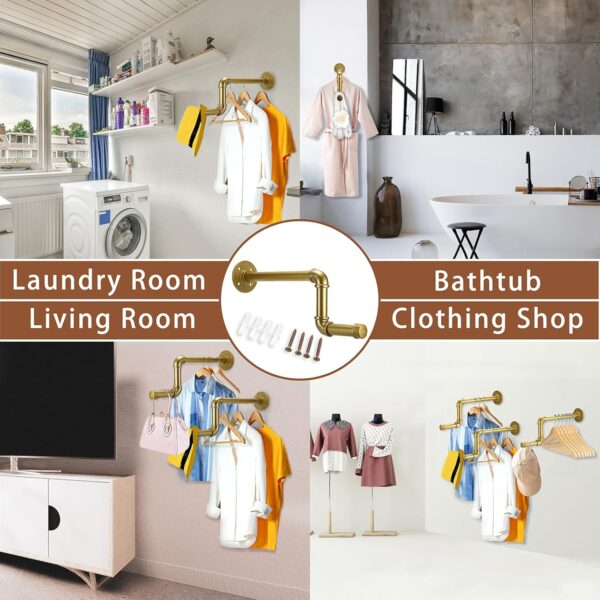 Pipe Craft RAVTO GOLD – Luxury Industrial Wall Mounted L-Shaped GI Pipe Clothing Rack Set of 2