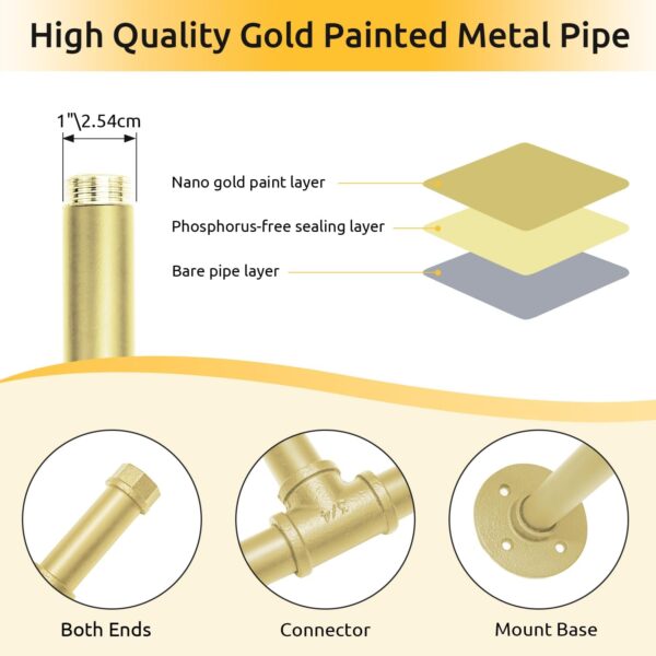 Pipe Craft SKYLINQ GOLD – Extra-Long Luxury Industrial Ceiling Mounted Clothing Rack, Heavy-Duty Gold GI Pipe Overhead Garment Hanging System for Bedroom, Closet, Walk-In Wardrobe, Laundry Room, Boutique and Retail Display, Premium Gold Finish