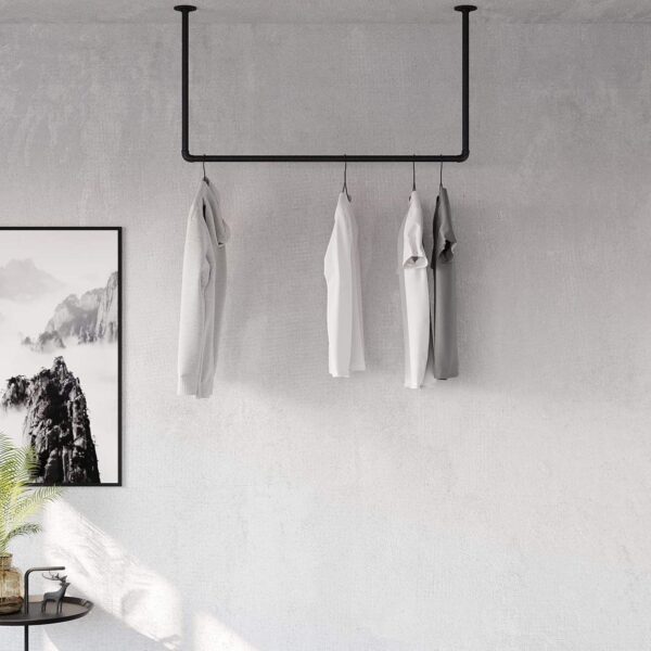 Pipe Craft AEROVIX – 36-inch Ceiling Mounted Hanging Clothes Rack, 20-inch Drop | Industrial Iron Pipe Garment Rail for Bedroom, Laundry & Walk-in Wardrobe | Black