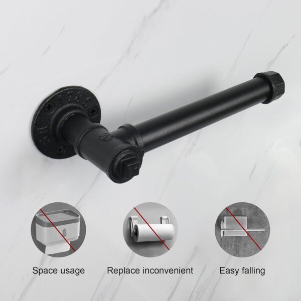 7 Pipe Craft NUTO – Industrial Iron Pipe Toilet Paper Holder | Rustic Wall Mounted Tissue Holder for Bathroom | Heavy-Duty Matte Black Finish
