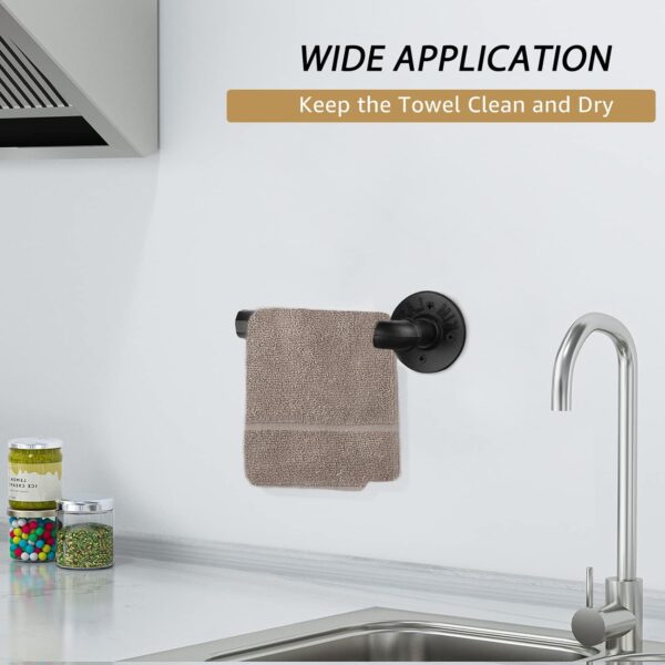 Pipe Craft TRILO – 3-Piece Industrial Bathroom Hardware Set | Towel Ring, Towel Bar & Robe Hook | Heavy-Duty Iron Pipe Fixtures | Matte Black Finish