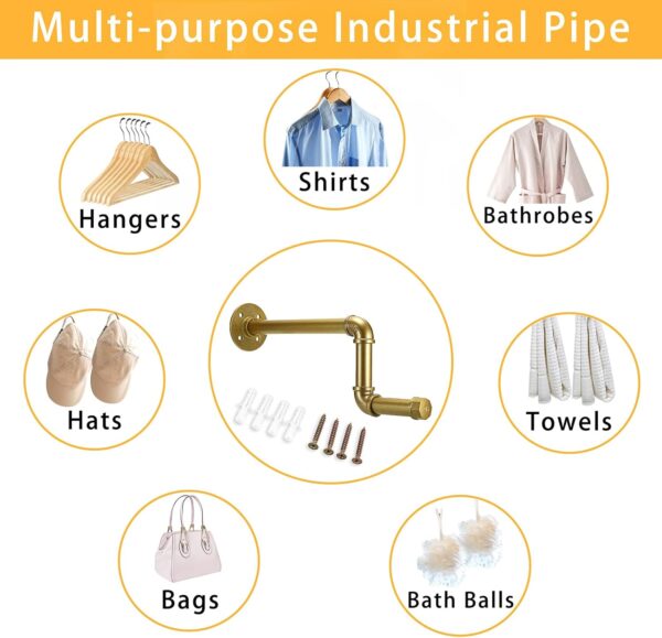 Pipe Craft RAVTO GOLD – Luxury Industrial Wall Mounted L-Shaped GI Pipe Clothing Rack Set of 2