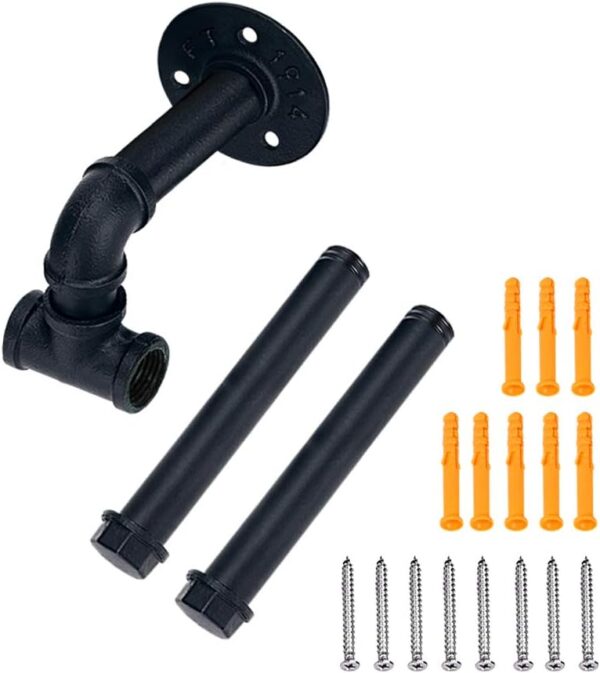 Pipe Craft CANTRO – Industrial Iron Pipe Double-Bar Clothes Rack | Wall Mounted Garment Hanging Rod with Dual Arms | Matte Black Finish