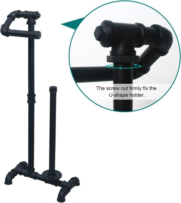 7 Pipe Craft GRUNDO – Industrial Free-Standing Toilet Paper Holder with Storage | Heavy-Duty Iron Pipe Bathroom Stand | Fits Standard & Jumbo Rolls | Matte Black Rustic Design