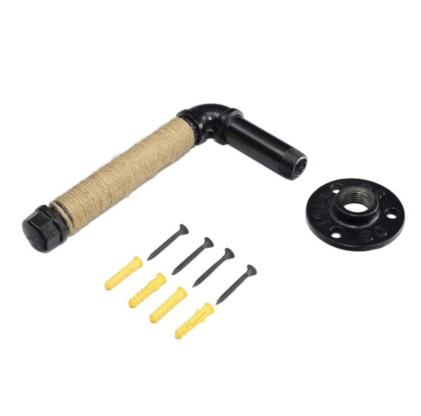 Pipe Craft JUTON – Industrial Rope Toilet Paper Holder | Rustic Farmhouse Wall Mounted Tissue Bar | Heavy-Duty GI Pipe Hardware | Matte Black & Natural Jute Finish