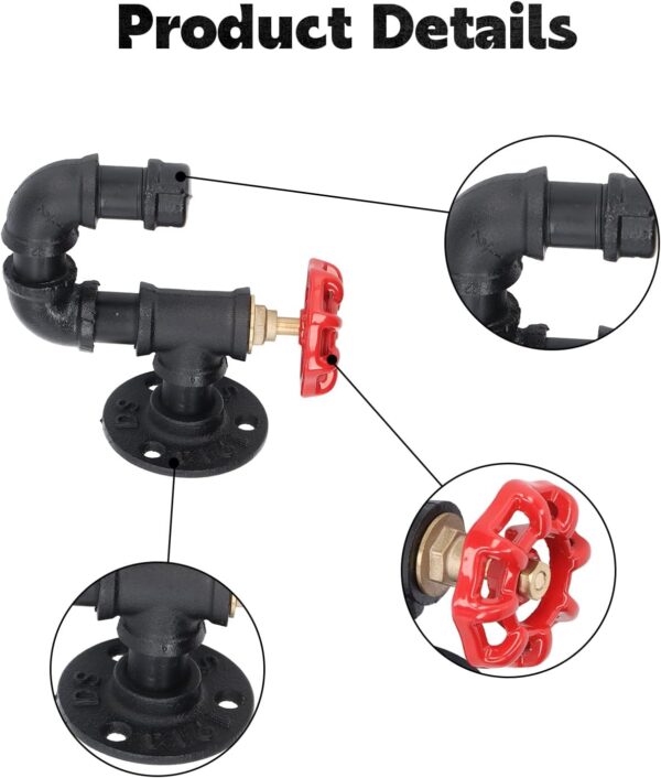 7 Pipe Craft NEXOR – Industrial Valve Wall Hook | Heavy-Duty Iron Pipe U-Shaped Hook with Red Tap Handle for Coats, Bags & Towels | Matte Black Finish