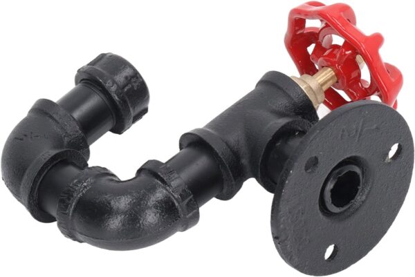8 Pipe Craft NEXOR – Industrial Valve Wall Hook | Heavy-Duty Iron Pipe U-Shaped Hook with Red Tap Handle for Coats, Bags & Towels | Matte Black Finish