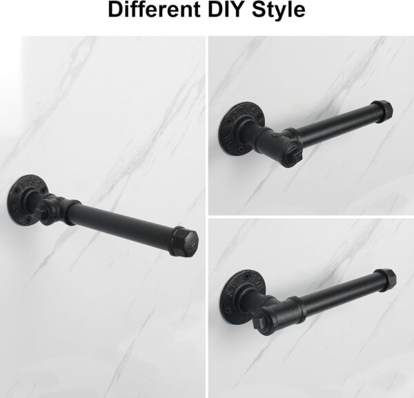 8 Pipe Craft NUTO – Industrial Iron Pipe Toilet Paper Holder | Rustic Wall Mounted Tissue Holder for Bathroom | Heavy-Duty Matte Black Finish