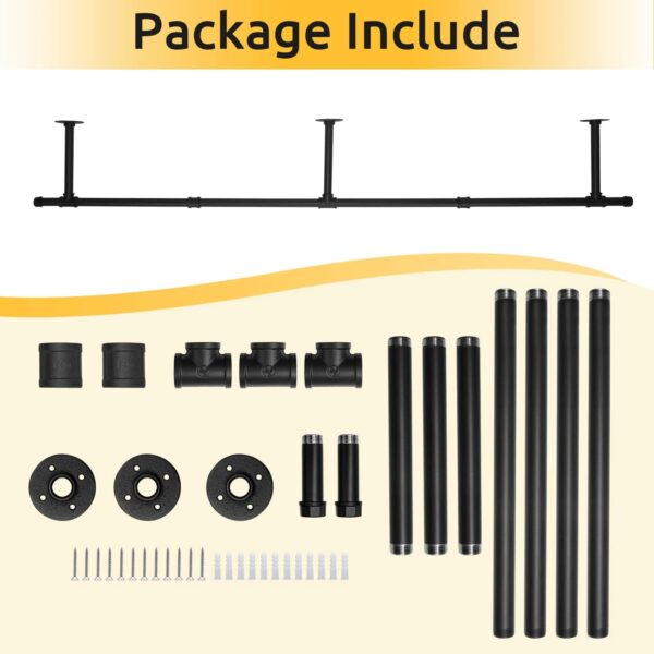 Pipe Craft SKYLINQ – Extra-Long Industrial Ceiling Mounted Clothing Rack, Heavy-Duty GI Pipe Overhead Garment Hanging System for Bedroom, Closet, Laundry, Walk-In Wardrobe, Boutique and Retail Display, Matte Black Finish