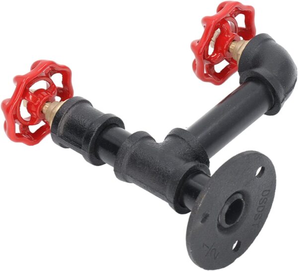 8 Pipe Craft FYNZA – Industrial Double Valve Wall Hook | Heavy-Duty Iron Pipe Decorative Coat & Bag Holder with Red Tap Handles | Rustic Vintage Home Décor